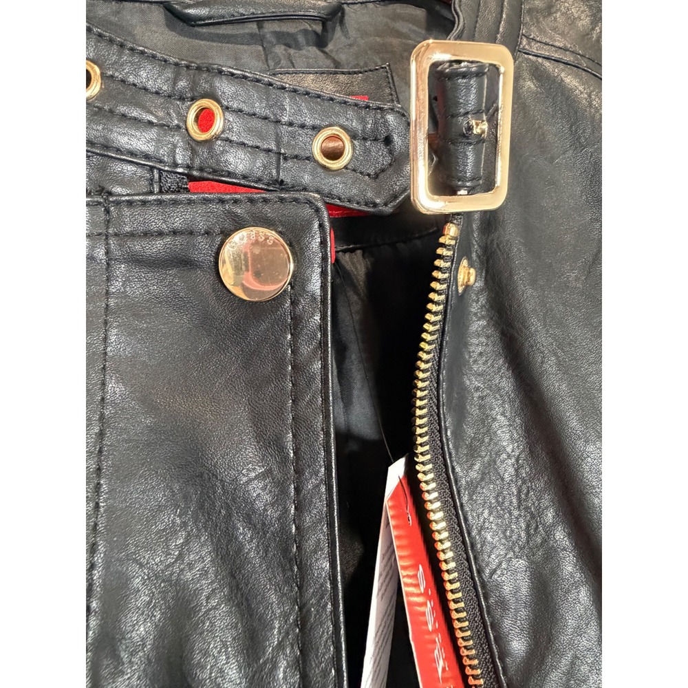 GUESS Ciena STC Moto PU Jacket Jet Black Lace Up Faux Leather R5RL61WGKP0 Size S - Picture 10 of 11